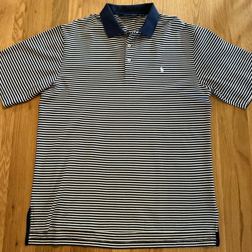 Polo Golf Ralph Lauren Men's Blue White Stripe Polo Shirt Size L‎ Pima Cotton